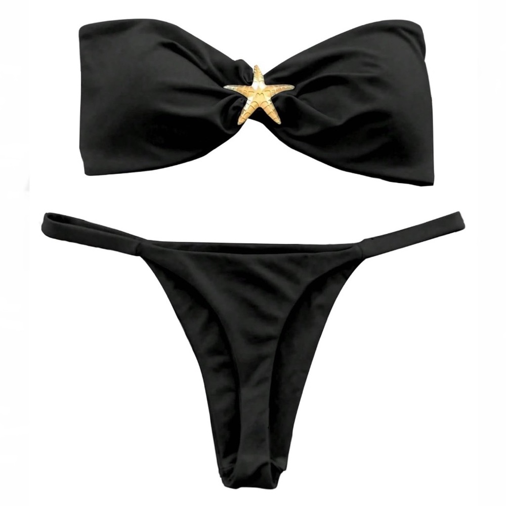 WDIRARA 2 Piece Strapless Thong Bikini